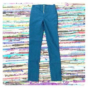 Stretchy high waist zip front pants